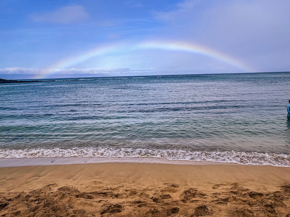 Rainbow over the ocean at Kapalua Beach in Maui.