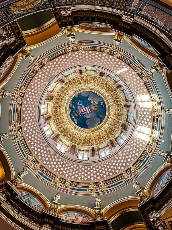 Inside of the dome of the Iowa State Capitol building in Des Moines, Iowa.