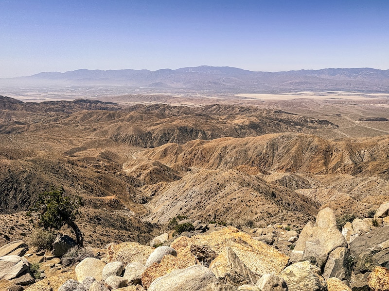View of rocks, mountains, and valley