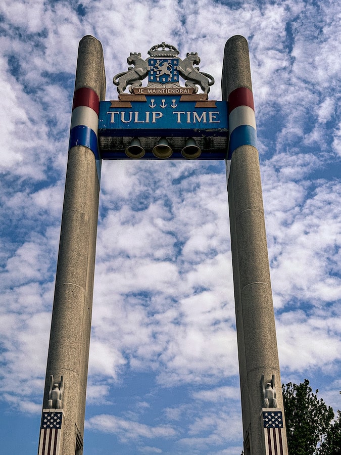 Upward view of Pella's Tulip Time Monument