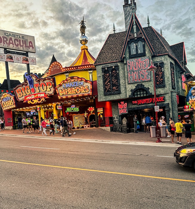 Buildings and attractions along Clifton Hill in Niagara Falls.