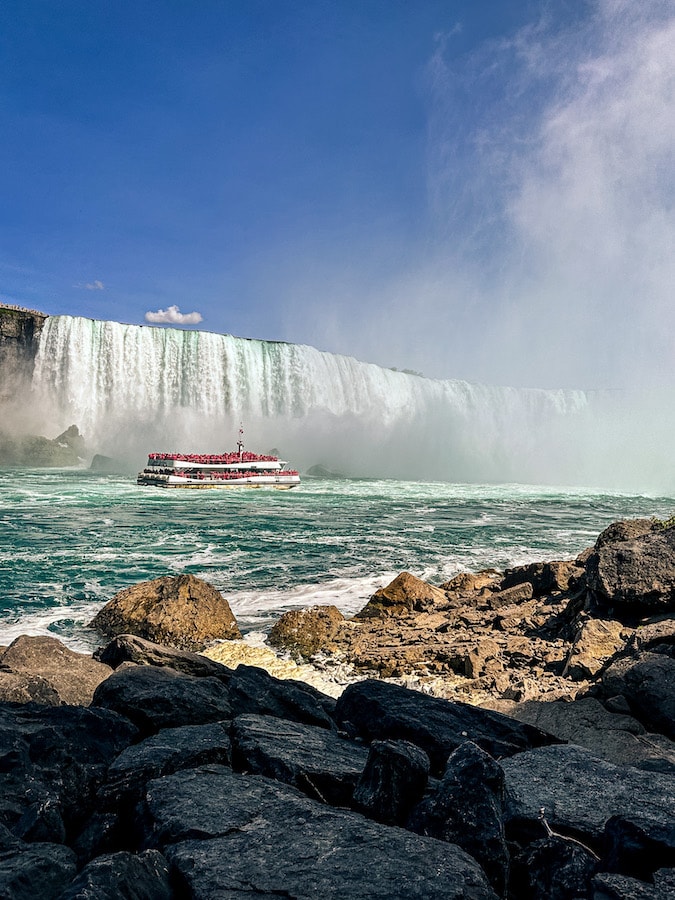 Niagara City Cruises boat next to Horseshoe Falls.