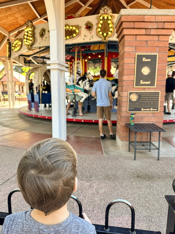 Child watching the carousel at McCormick-Stillman Railroad Park in Scottsdale, Arizona.