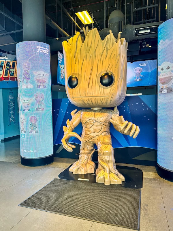 Large Groot Funko Pop display inside Funko Hollywood in Los Angeles, California.