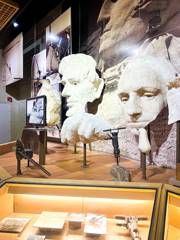 Displays inside the Lincoln Borglum Visitor Center showcasing the history and construction of Mount Rushmore.
